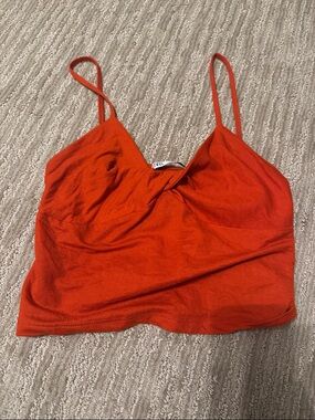 Zara Orange-Red Spaghetti Strap Cropped Tank